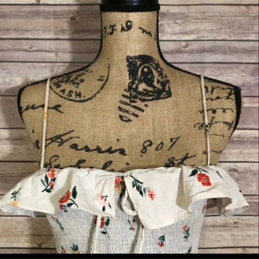 Zara Cream Floral Ruffle Trim Tube Top L - Picture 6 of 8